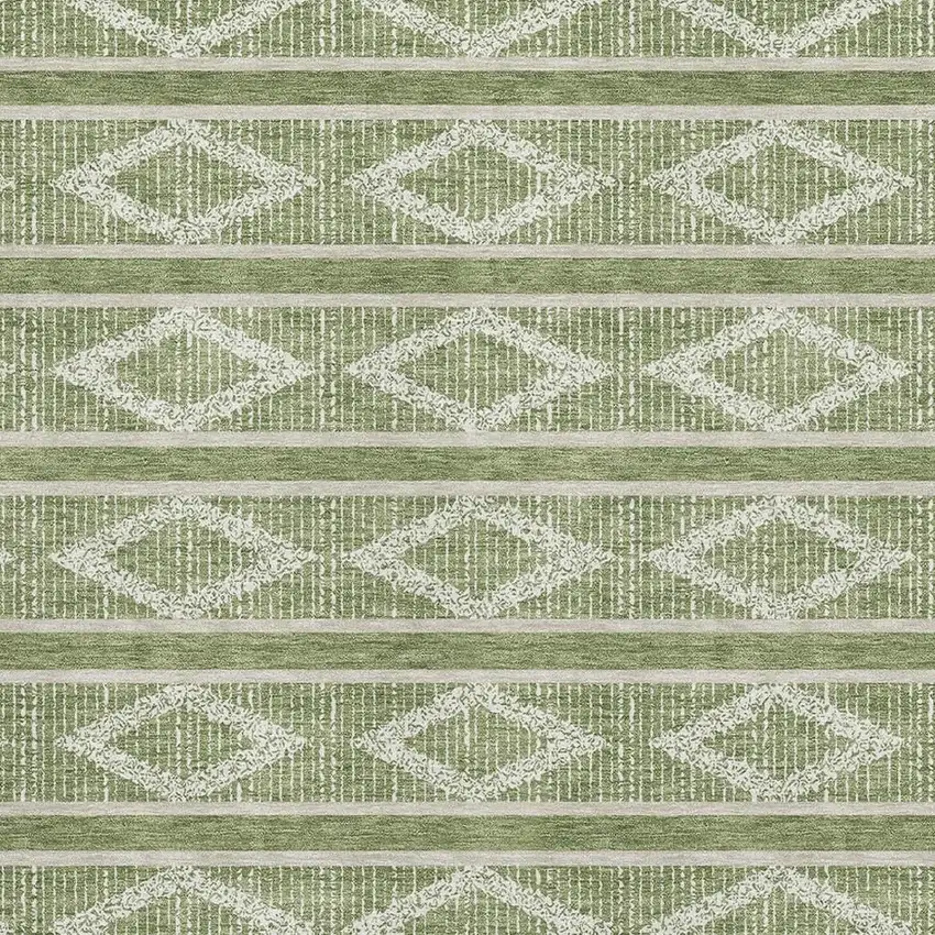 Green And Beige Geometric Washable Area Rug With UV Protection Photo 2