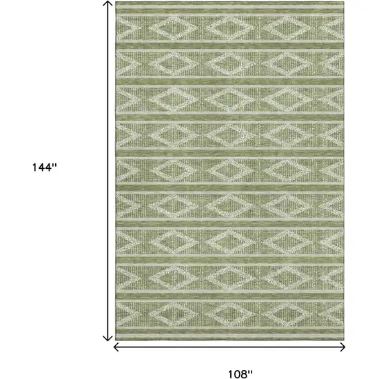 Green And Beige Geometric Washable Area Rug With UV Protection Photo 9