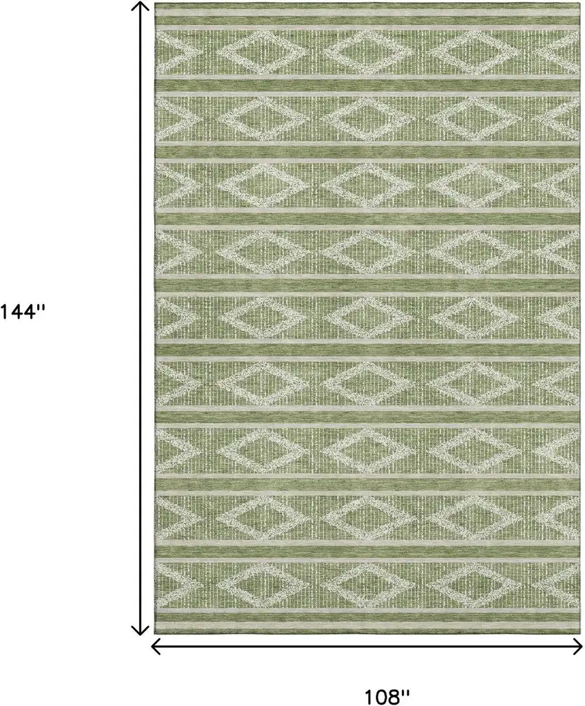 Green And Beige Geometric Washable Area Rug With UV Protection Photo 9