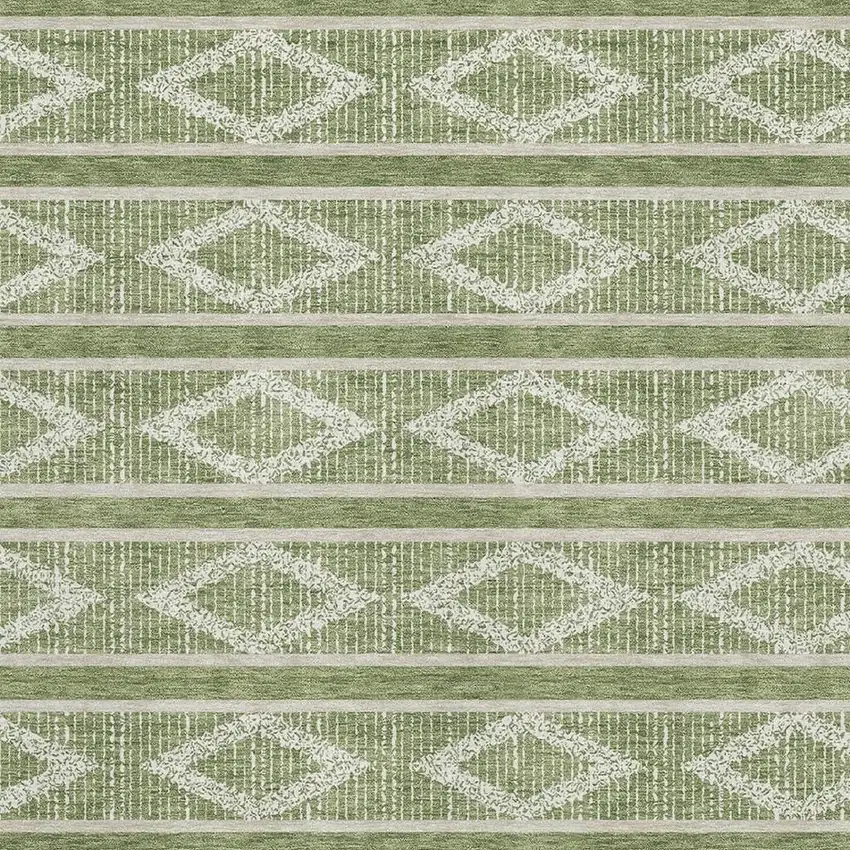 Green And Beige Geometric Washable Area Rug With UV Protection Photo 2