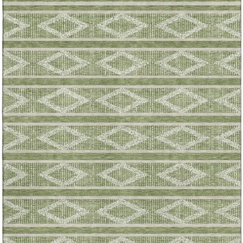 Green And Beige Geometric Washable Area Rug With UV Protection Photo 3