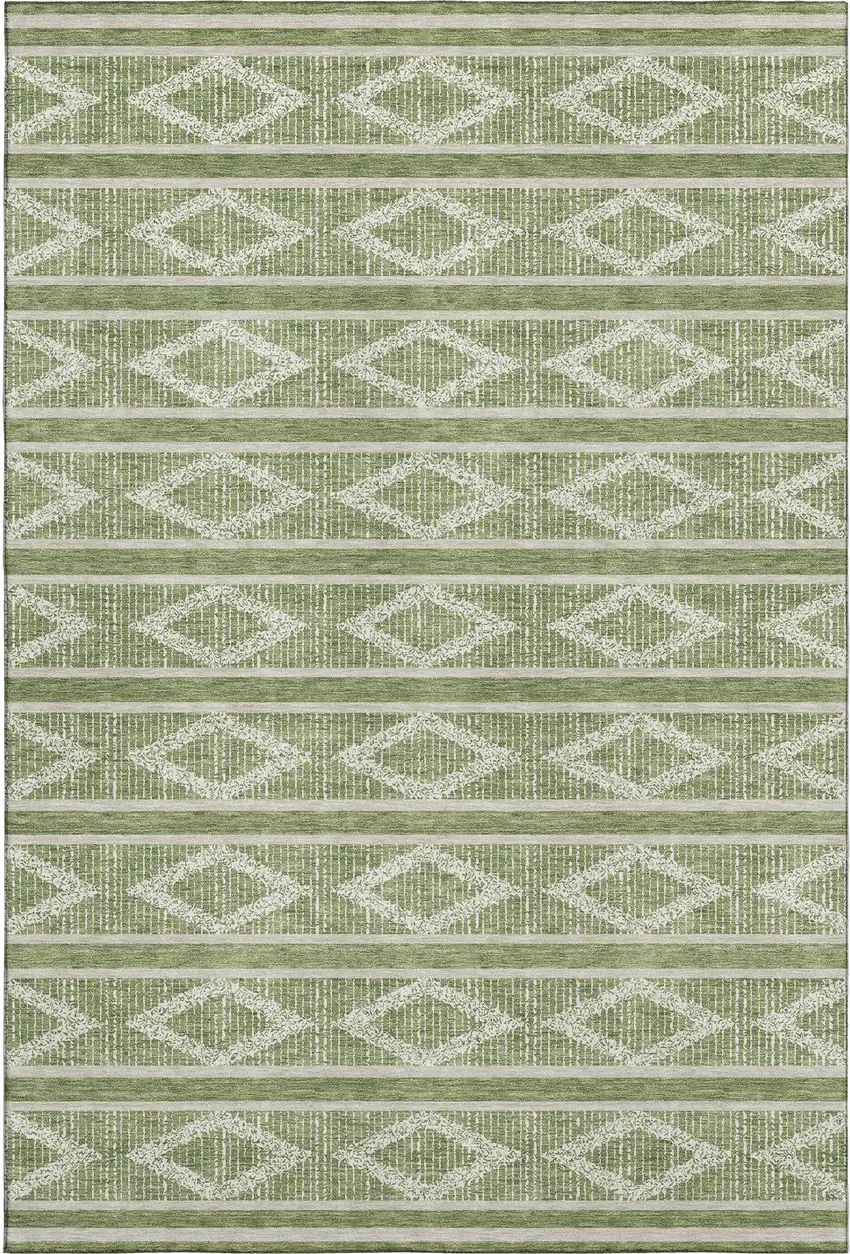 Green And Beige Geometric Washable Area Rug With UV Protection Photo 1