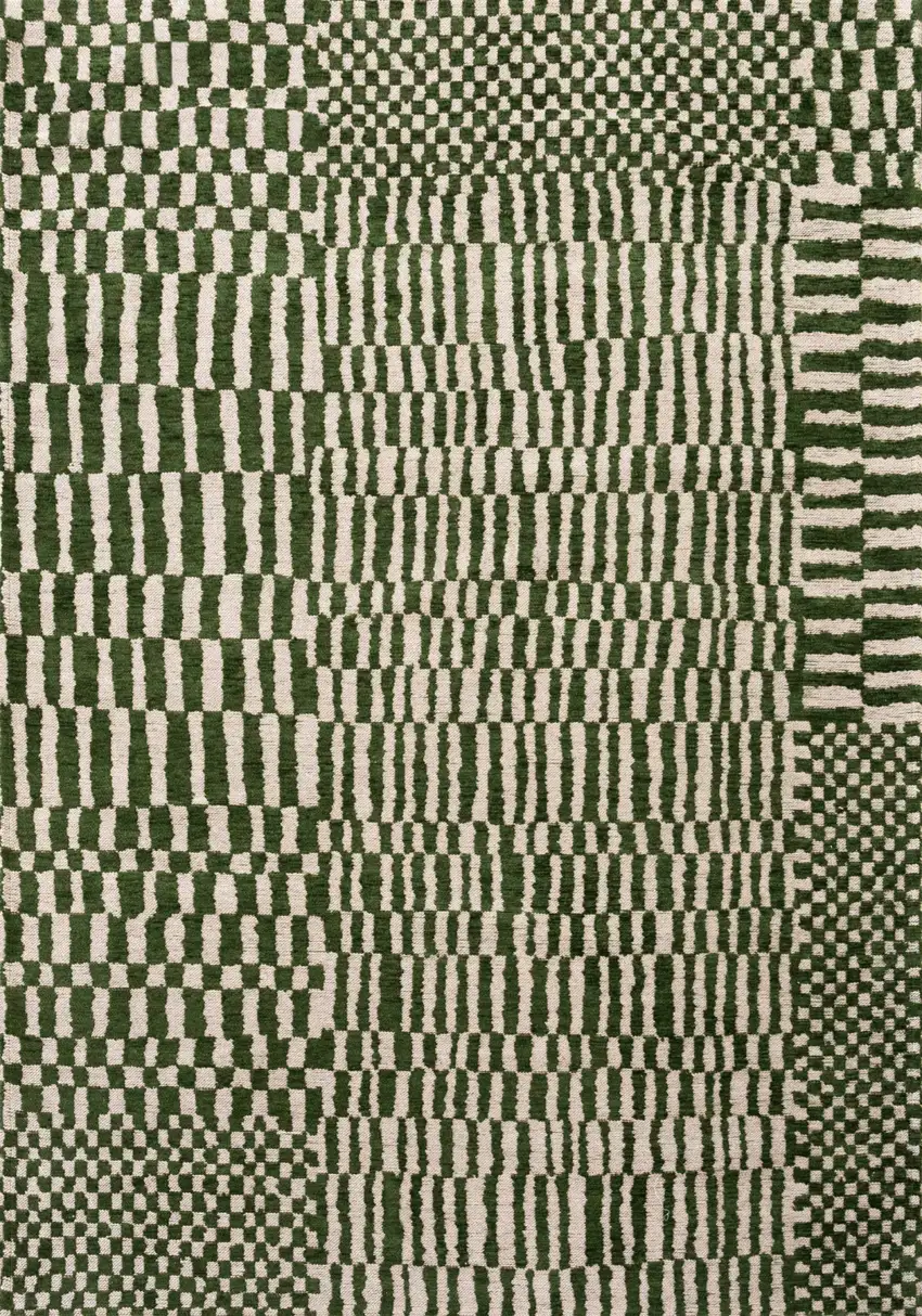 Green And Beige Geometric Washable Area Rug With UV Protection Photo 3