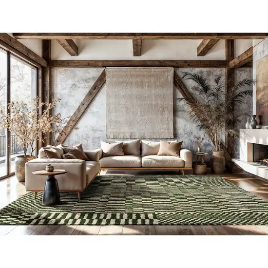 Green And Beige Geometric Washable Area Rug With UV Protection Photo 4