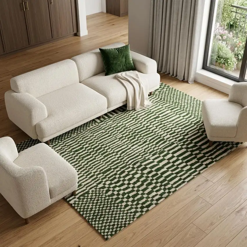 Green And Beige Geometric Washable Area Rug With UV Protection Photo 1