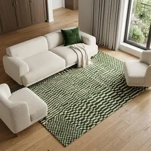 Photo of Green And Beige Geometric Washable Area Rug With UV Protection