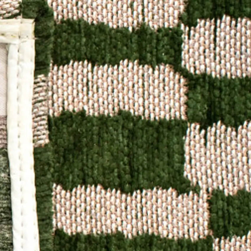Green And Beige Geometric Washable Area Rug With UV Protection Photo 6