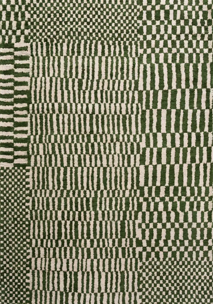 Green And Beige Geometric Washable Area Rug With UV Protection Photo 2