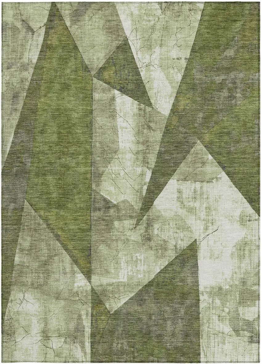 Green And Beige Geometric Washable Indoor Outdoor Area Rug Photo 1