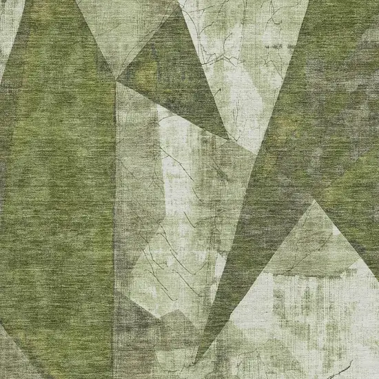 Green And Beige Geometric Washable Indoor Outdoor Area Rug Photo 3