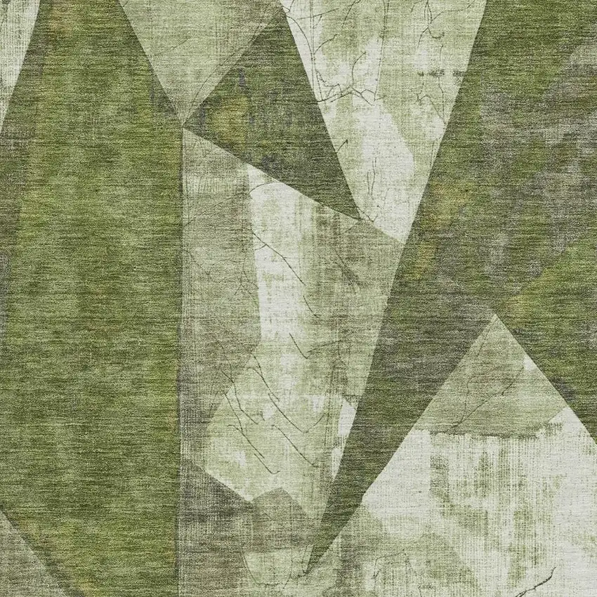 Green And Beige Geometric Washable Indoor Outdoor Area Rug Photo 3