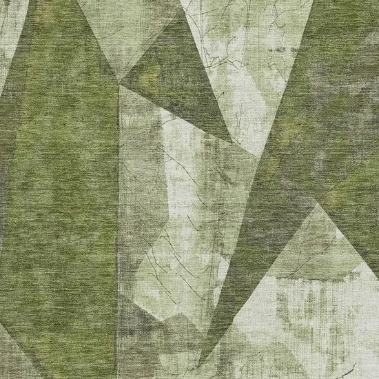 Green And Beige Geometric Washable Indoor Outdoor Area Rug Photo 3