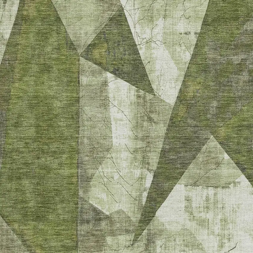 Green And Beige Geometric Washable Indoor Outdoor Area Rug Photo 3