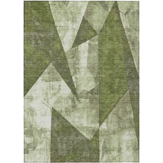 Green And Beige Geometric Washable Indoor Outdoor Area Rug Photo 8
