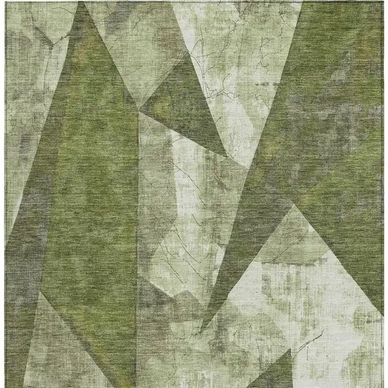 Green And Beige Geometric Washable Indoor Outdoor Area Rug Photo 3