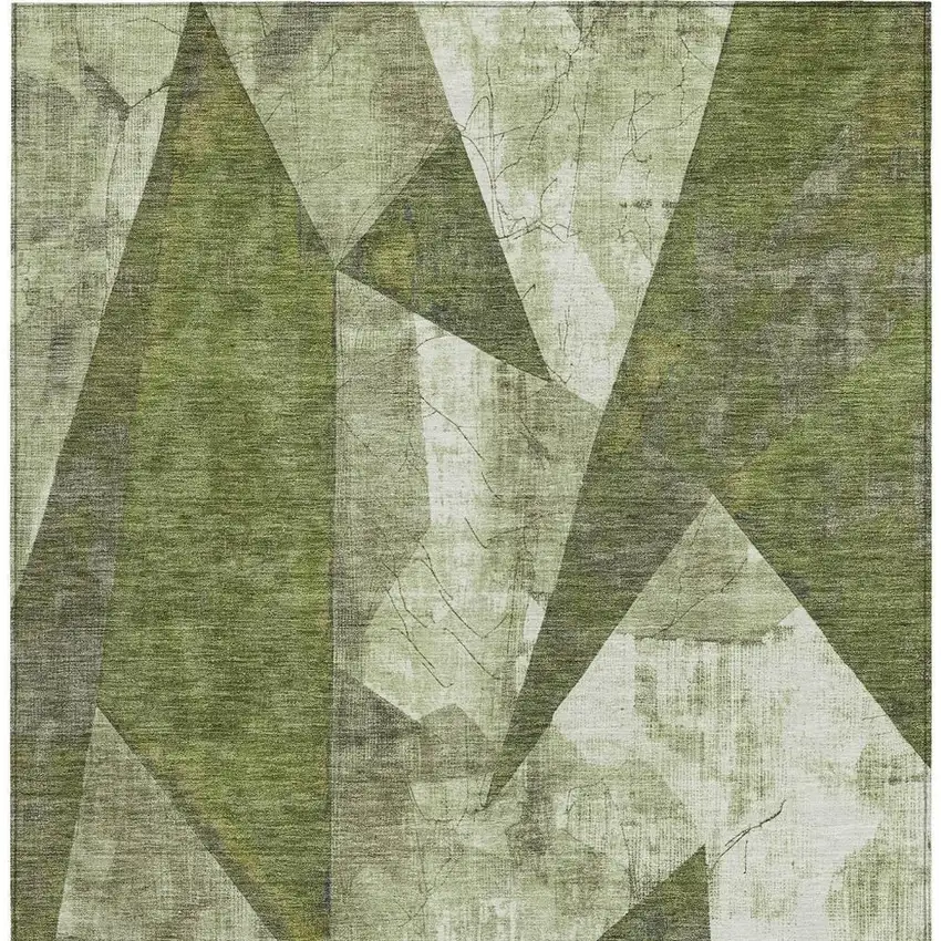 Green And Beige Geometric Washable Indoor Outdoor Area Rug Photo 3