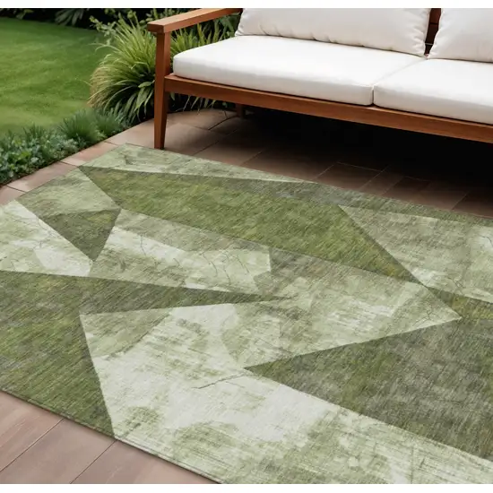 Green And Beige Geometric Washable Indoor Outdoor Area Rug Photo 2