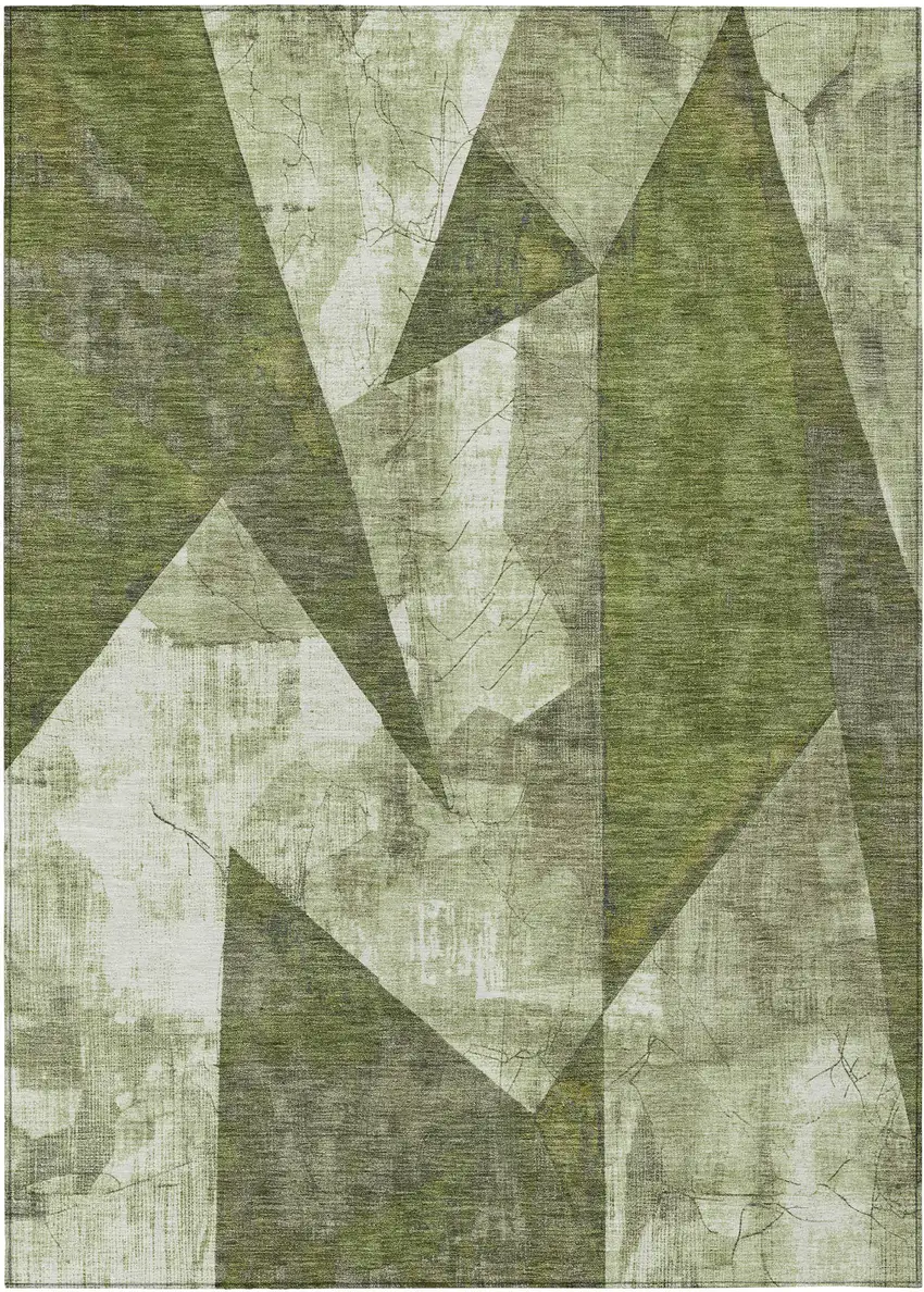 Green And Beige Geometric Washable Indoor Outdoor Area Rug Photo 1