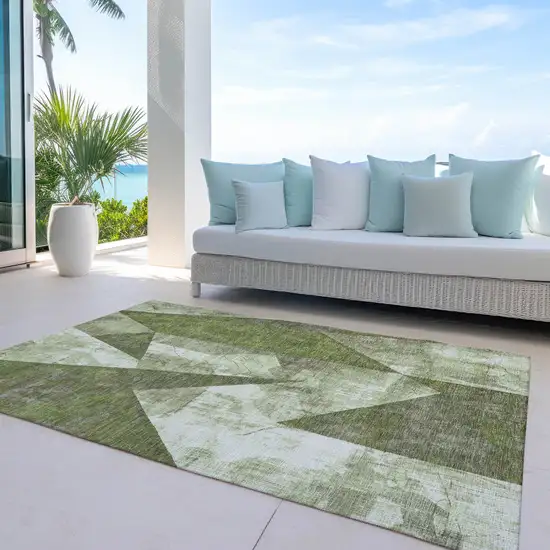 Green And Beige Geometric Washable Indoor Outdoor Area Rug Photo 5
