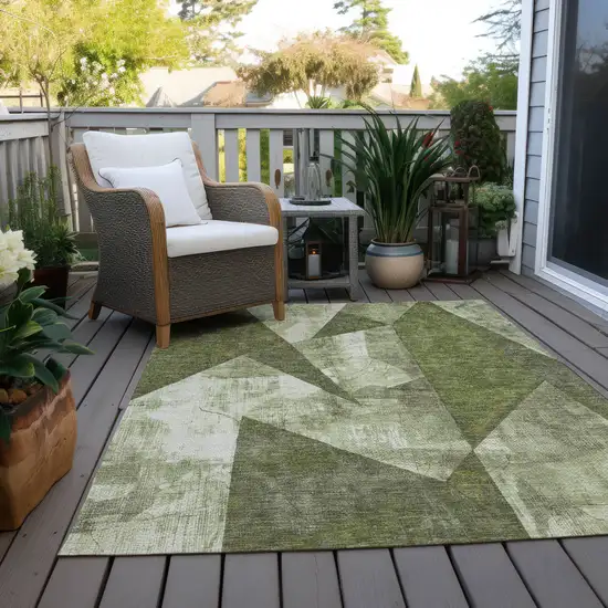 Green And Beige Geometric Washable Indoor Outdoor Area Rug Photo 8