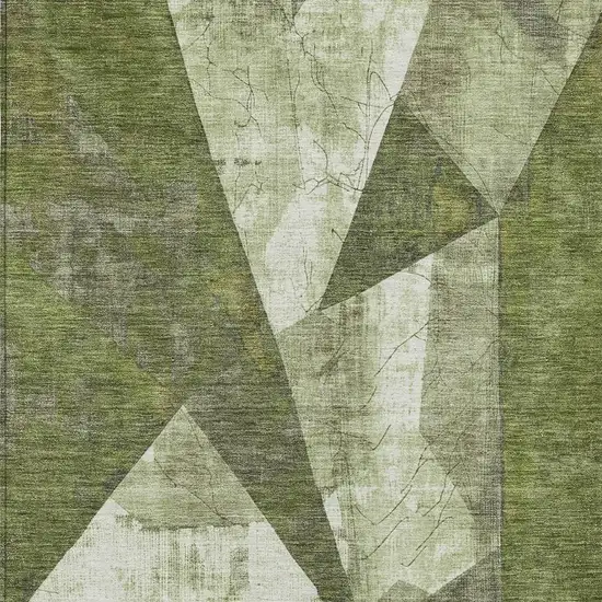 Green And Beige Geometric Washable Indoor Outdoor Area Rug Photo 3