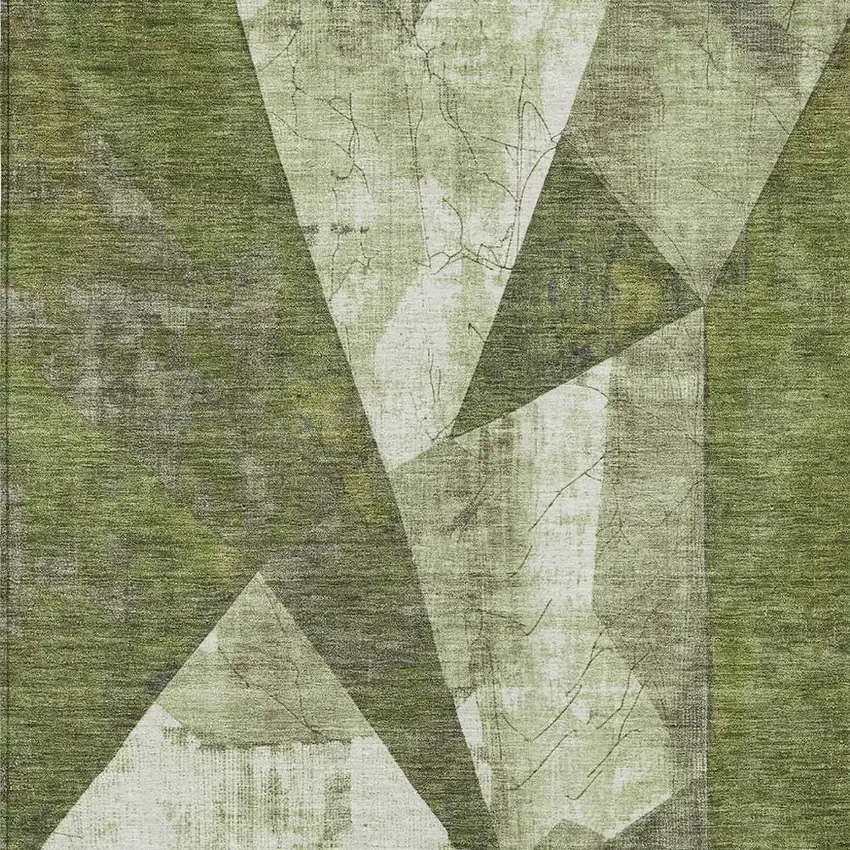 Green And Beige Geometric Washable Indoor Outdoor Area Rug Photo 3