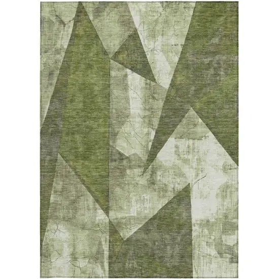 Green And Beige Geometric Washable Indoor Outdoor Area Rug Photo 4