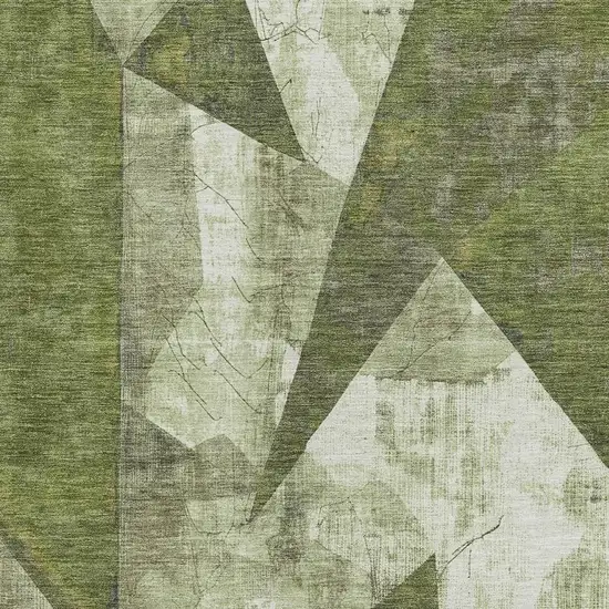 Green And Beige Geometric Washable Indoor Outdoor Area Rug Photo 3