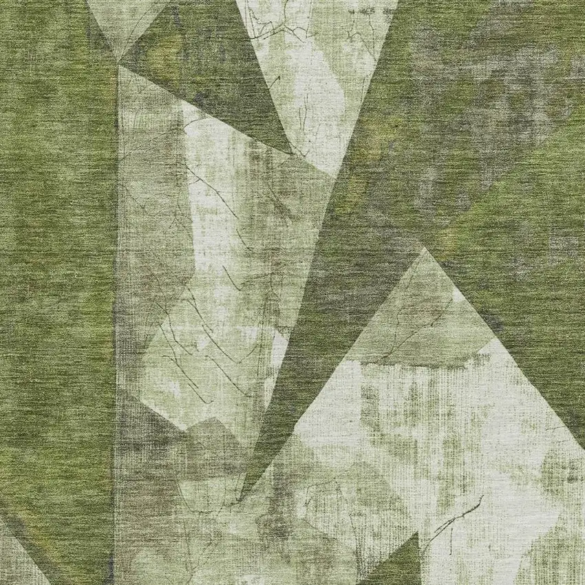 Green And Beige Geometric Washable Indoor Outdoor Area Rug Photo 3