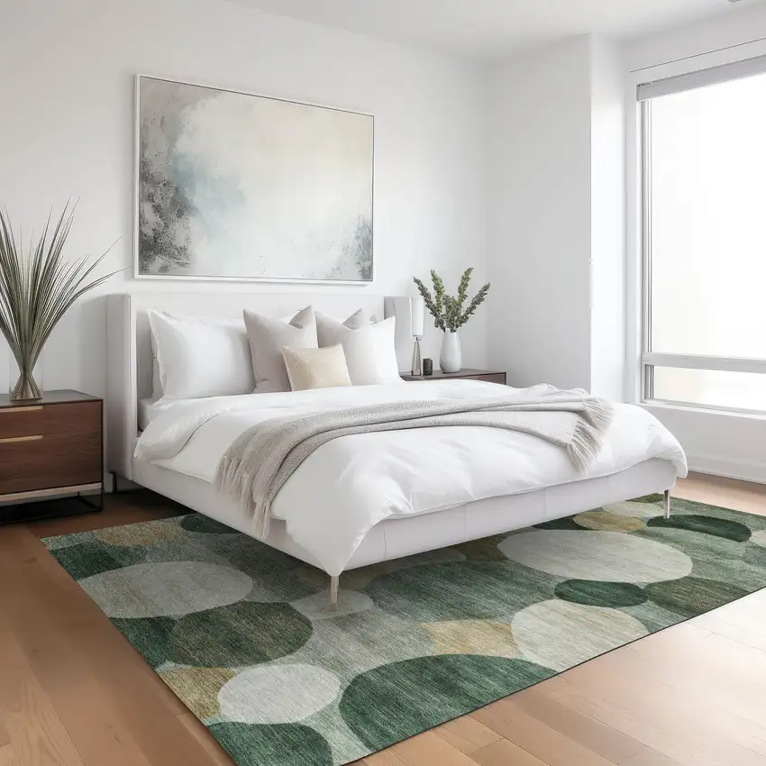 Green And Beige Geometric Washable Indoor Outdoor Area Rug Photo 6