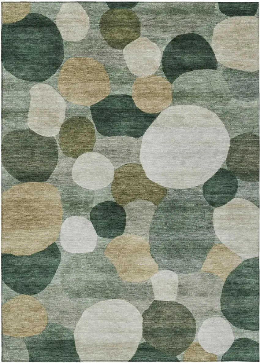 Green And Beige Geometric Washable Indoor Outdoor Area Rug Photo 1