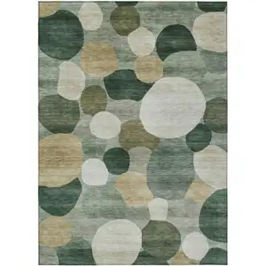 Photo of Green And Beige Geometric Washable Indoor Outdoor Area Rug