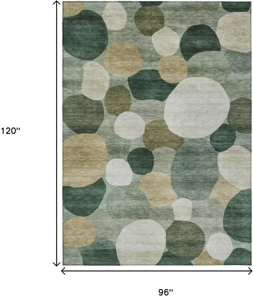 Green And Beige Geometric Washable Indoor Outdoor Area Rug Photo 7