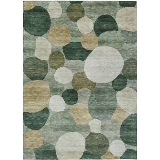 Green And Beige Geometric Washable Indoor Outdoor Area Rug Photo 1