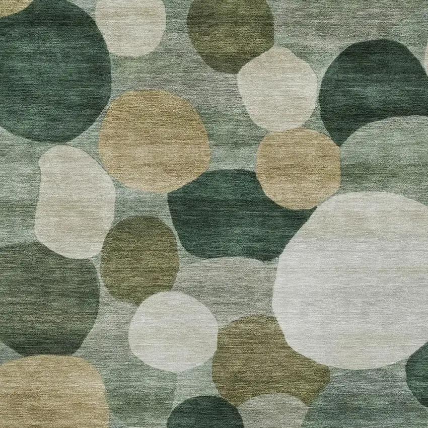 Green And Beige Geometric Washable Indoor Outdoor Area Rug Photo 2