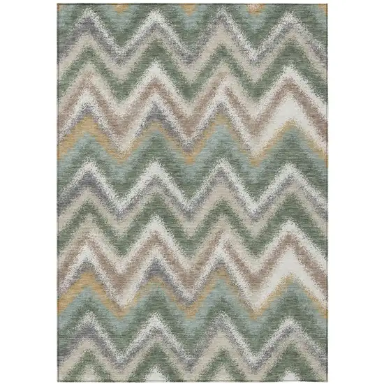 Green And Beige Geometric Washable Indoor Outdoor Area Rug Photo 1
