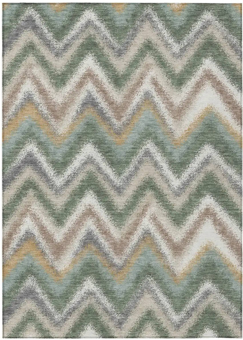 Green And Beige Geometric Washable Indoor Outdoor Area Rug Photo 1