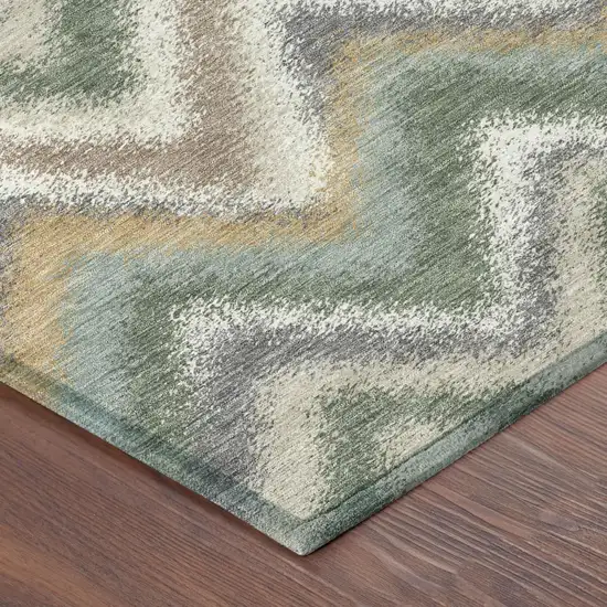 Green And Beige Geometric Washable Indoor Outdoor Area Rug Photo 4