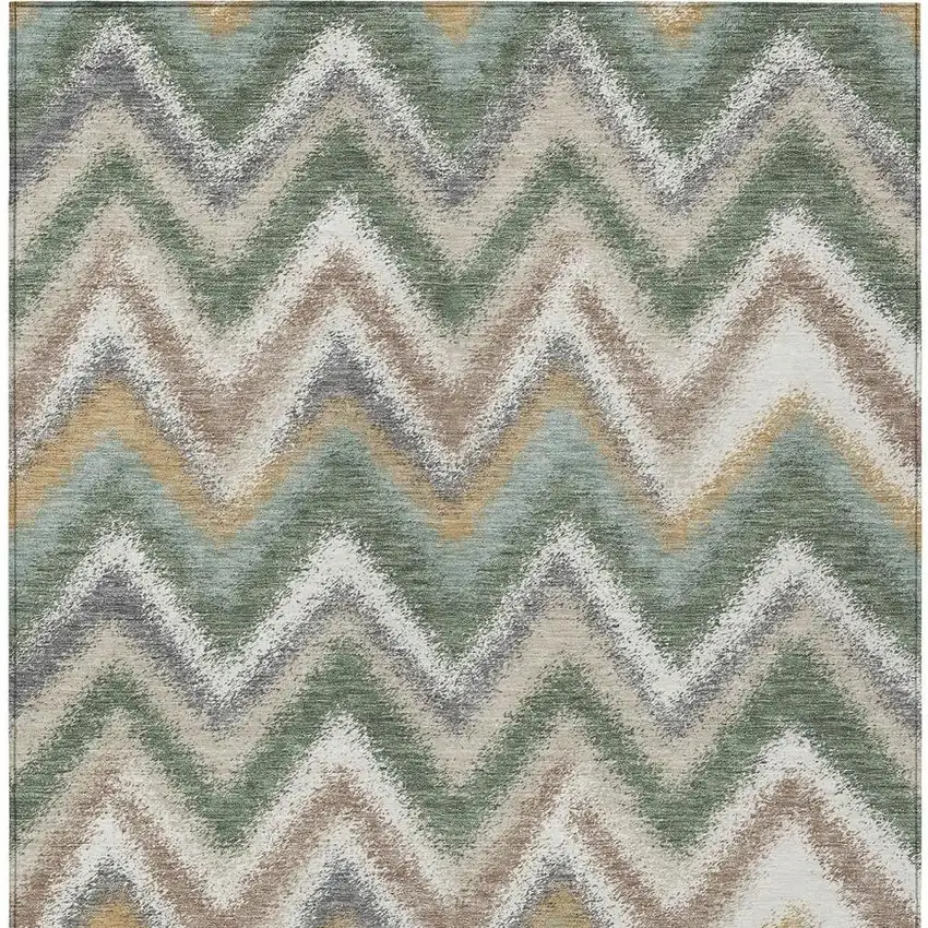 Green And Beige Geometric Washable Indoor Outdoor Area Rug Photo 3