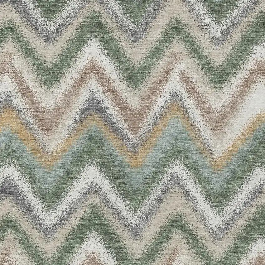 Green And Beige Geometric Washable Indoor Outdoor Area Rug Photo 2