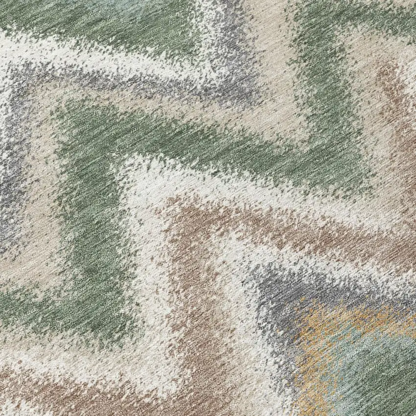 Green And Beige Geometric Washable Indoor Outdoor Area Rug Photo 5