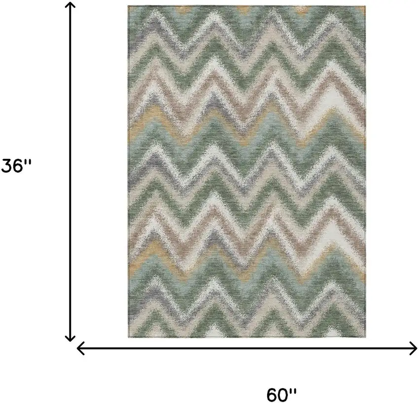 Green And Beige Geometric Washable Indoor Outdoor Area Rug Photo 6