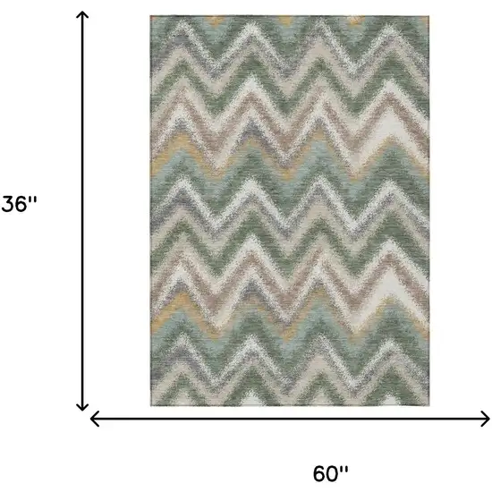 Green And Beige Geometric Washable Indoor Outdoor Area Rug Photo 6