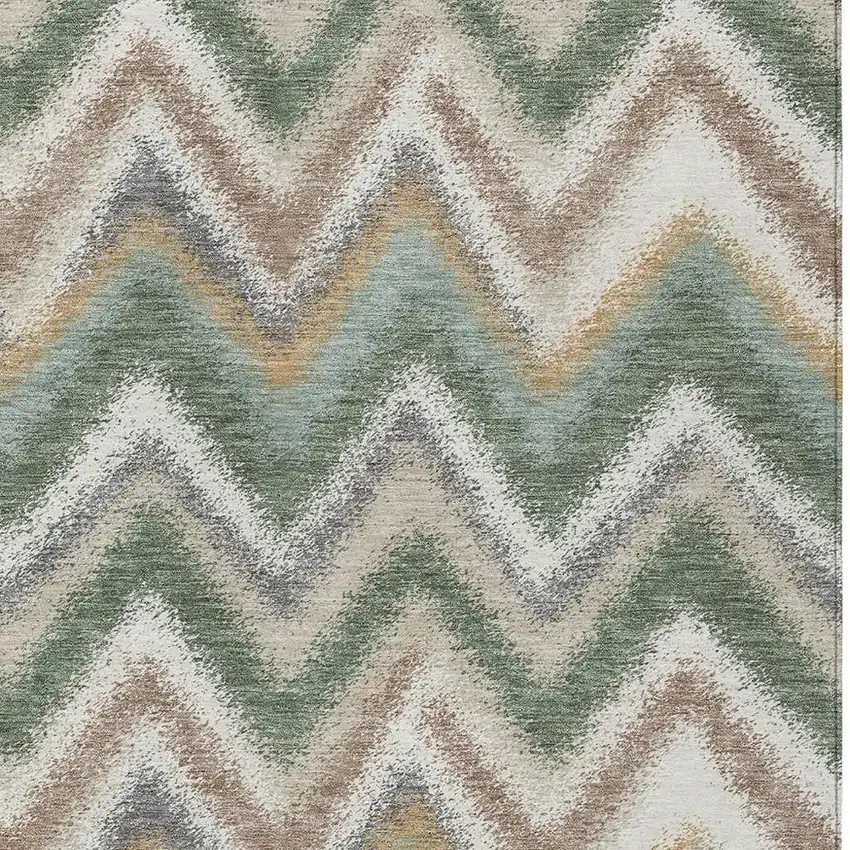 Green And Beige Geometric Washable Indoor Outdoor Area Rug Photo 2
