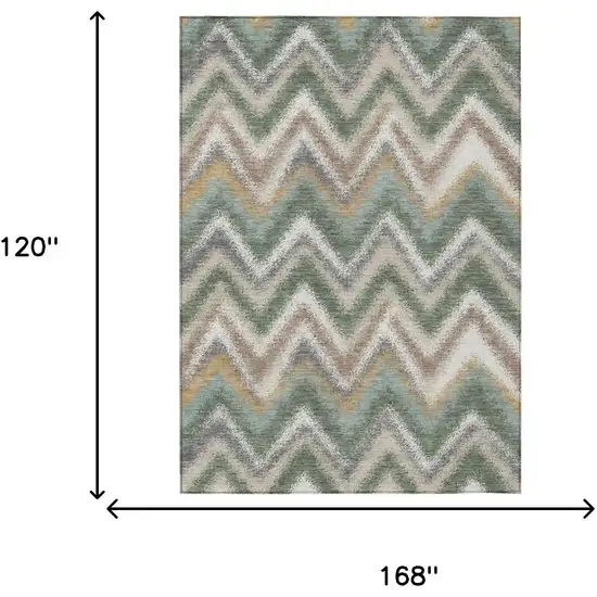 Green And Beige Geometric Washable Indoor Outdoor Area Rug Photo 6
