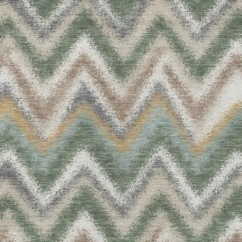 Green And Beige Geometric Washable Indoor Outdoor Area Rug Photo 2