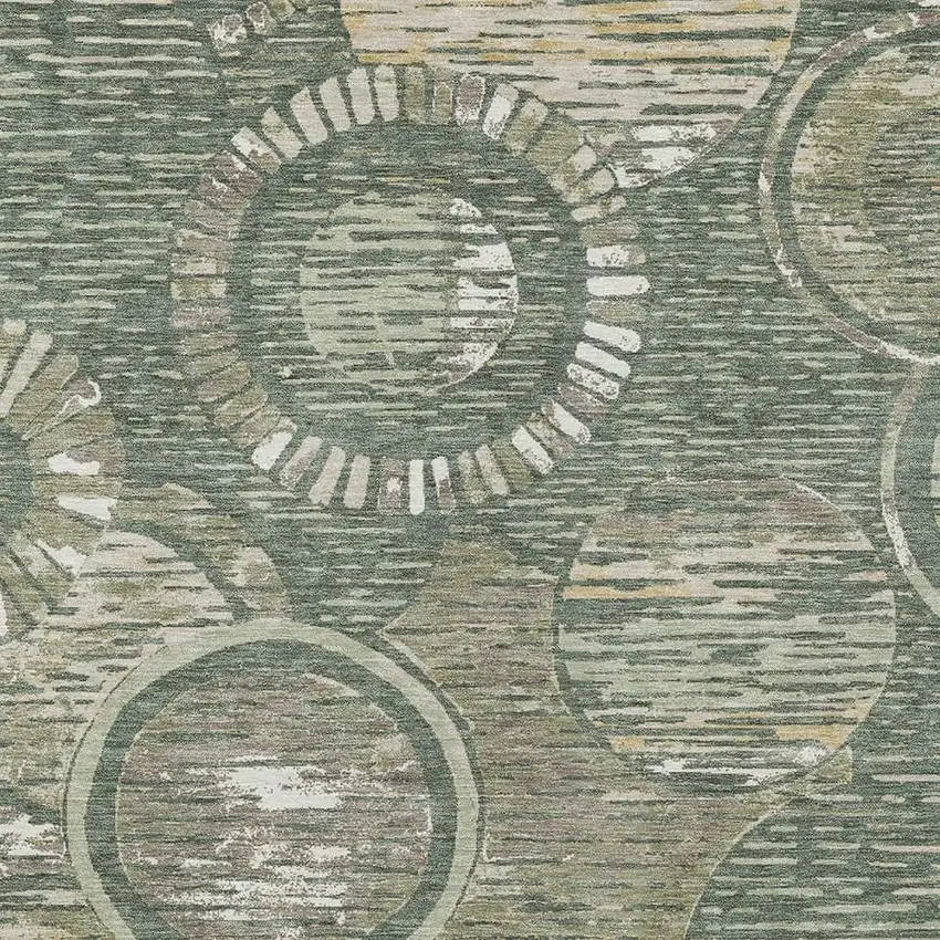 Green And Beige Geometric Washable Indoor Outdoor Area Rug Photo 2