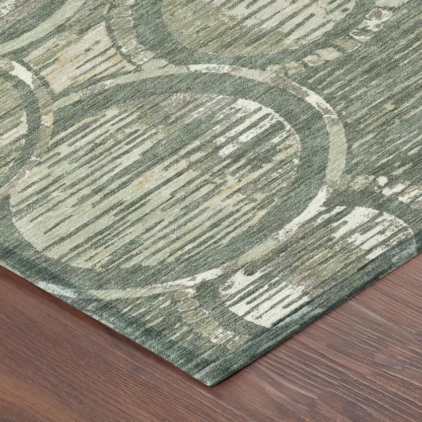 Green And Beige Geometric Washable Indoor Outdoor Area Rug Photo 4