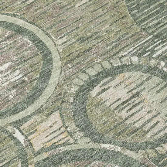 Green And Beige Geometric Washable Indoor Outdoor Area Rug Photo 5