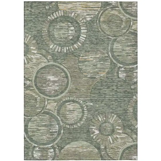 Green And Beige Geometric Washable Indoor Outdoor Area Rug Photo 1